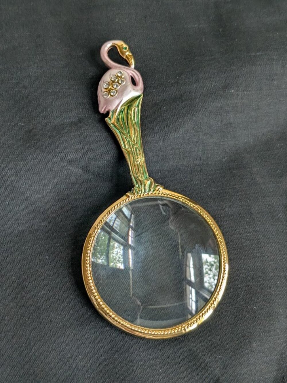 Edgar Berebi Gold Tone Enamel & Rhinestone Flamingo Magnifying Glass